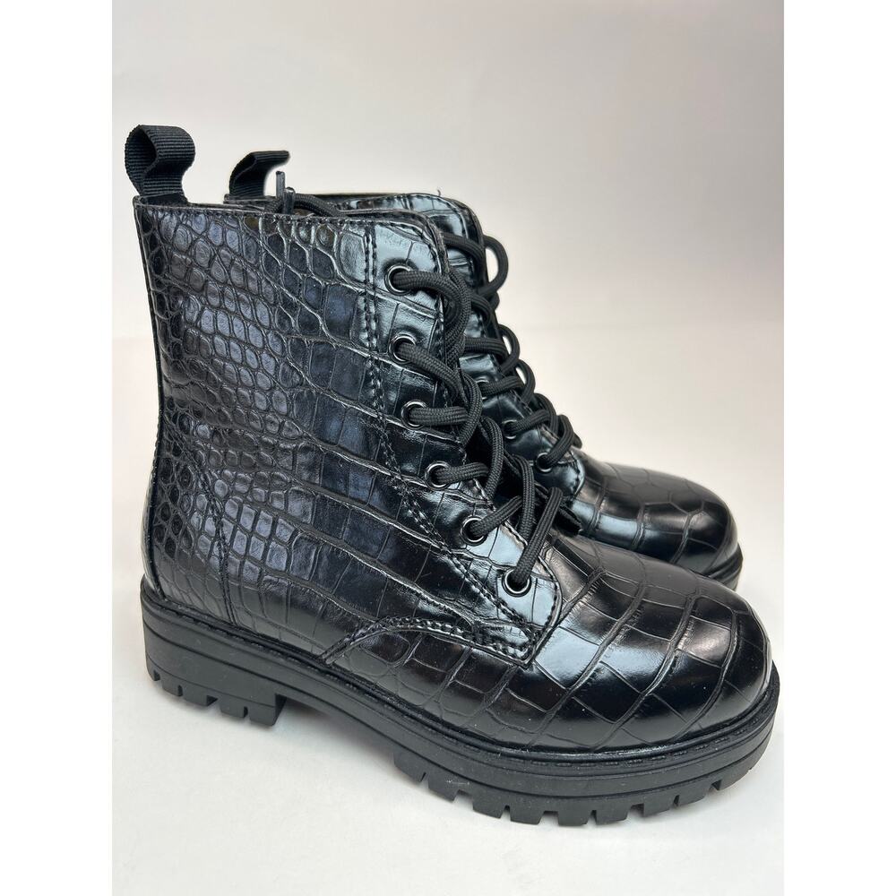 I.N.C. Ariana Black Croc Combat‎ Boots Size 1 M